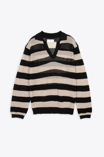 Mesh Polo Shirt Long Sleeves Man and black striped mesh knitted polo shirt - Mesh polo shirt - Laneus - Modalova