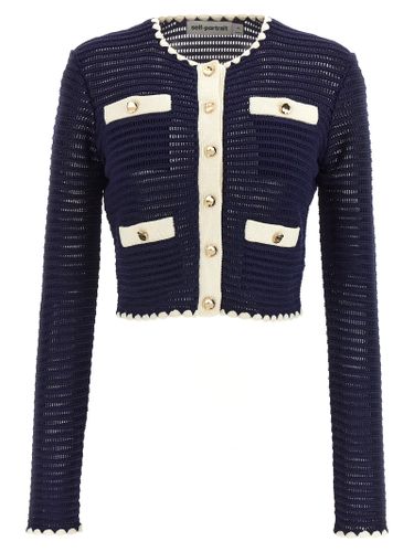 Navy Crochet Contrast Trim Cardigan - self-portrait - Modalova