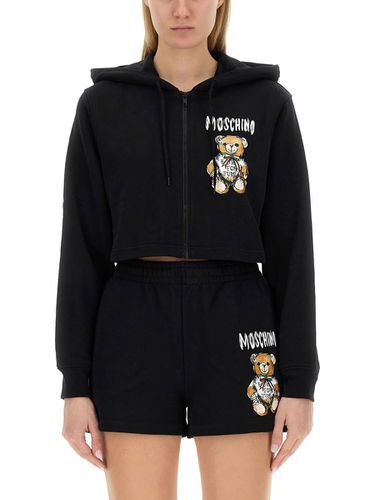 Cropped Sweatshirt With Teddy Bear Logo - Moschino - Modalova