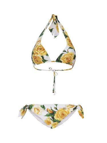 Triangle Bikini With Rose Print - Dolce & Gabbana - Modalova