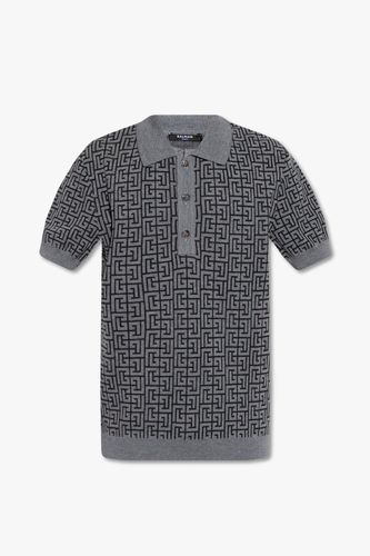 Monogram Jacquard Knitted Polo Shirt - Balmain - Modalova