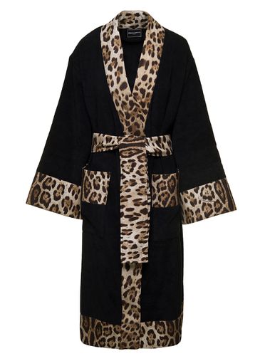 Kimono Bathrobe With Leopard Trim In Cotton - Dolce & Gabbana - Modalova