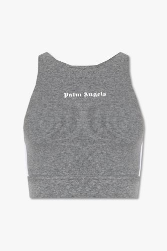 Melange Grey Crop Top With Logo - Palm Angels - Modalova