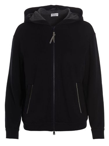 Cotton And Silk Sweatshirt With Hood - Brunello Cucinelli - Modalova