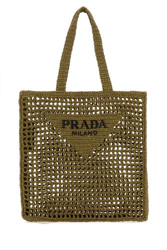 Prada Khaki Crochet Shopping Bag - Prada - Modalova