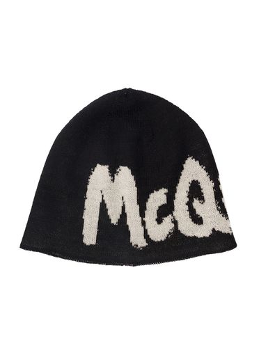 White Beanie With Contrasting Graffiti Logo In Wool Man - Alexander McQueen - Modalova