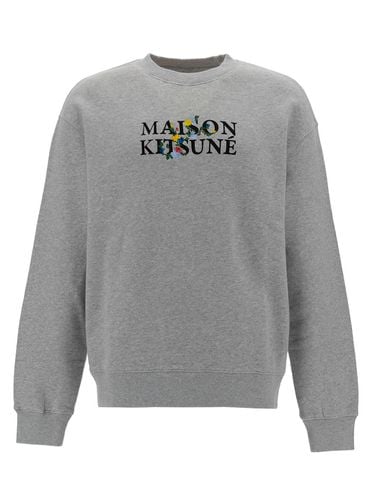 Crewneck Sweater With Logo And Flower Embroidery In Cotton Man - Maison Kitsuné - Modalova