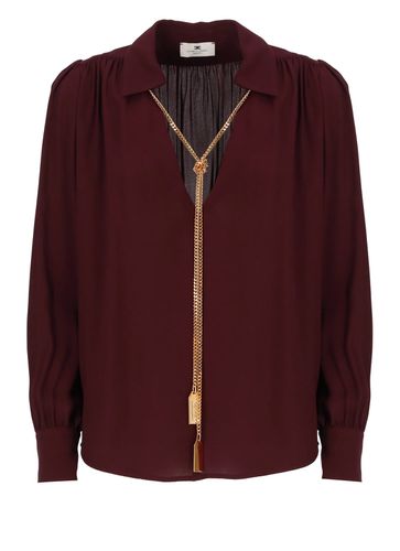 Necklace Embellished Georgette Blouse - Elisabetta Franchi - Modalova