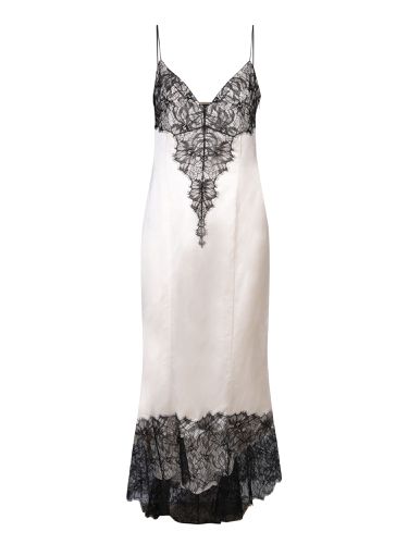 Black And White Lace Detail Long Lingerie Dress - Balmain - Modalova