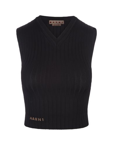 Marni Black Ribbed Knit Short Gilet - Marni - Modalova