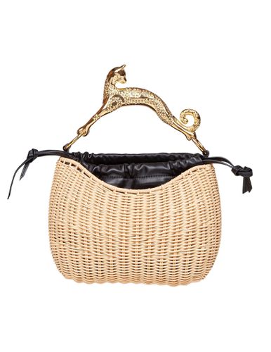 Large Hobo Bag In Raffia And Leather With Cat Handle - Lanvin - Modalova