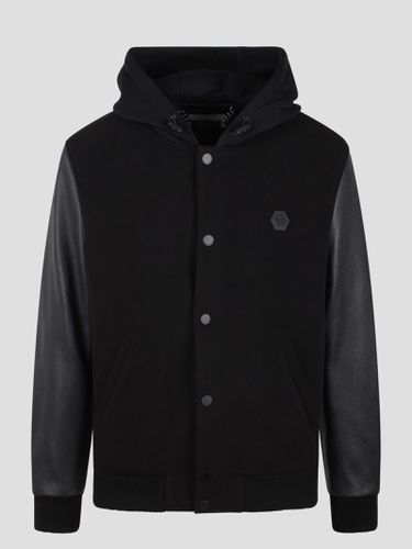 Leather Sleeves Hooded Sweatjacket - Philipp Plein - Modalova