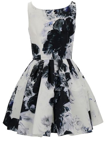 Mini White And Black Dress With All-over Chiaroscuro Print In Polyfaille Woman - Alexander McQueen - Modalova