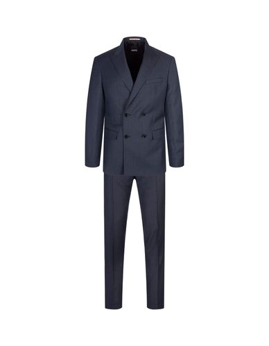 Slim Fit Double-breasted Suit In Dark Wool With Micro-motif - Hugo Boss - Modalova