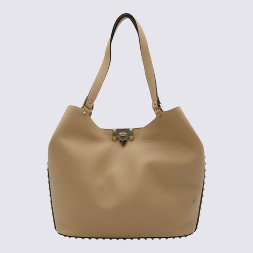 Beige Leather Rockstud Tote Bag - Valentino Garavani - Modalova