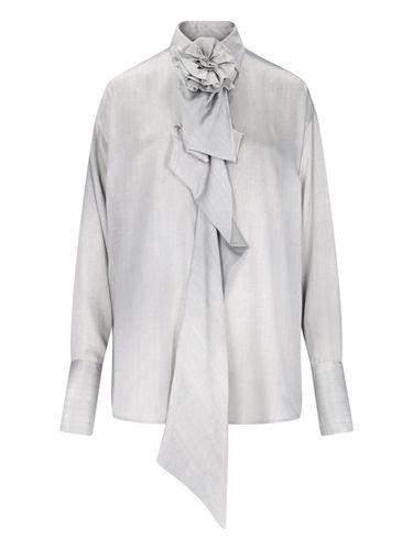 Grey Silk Satin Shirt With Bow At The Neck - Ermanno Scervino - Modalova