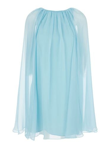 Mini Light Blue Dress With Drawstring In Silk Chiffon Woman - Max Mara Pianoforte - Modalova