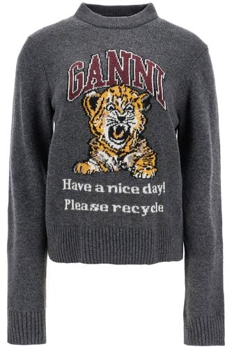 Ganni tigre Grey Wool Blend Sweater - Ganni - Modalova