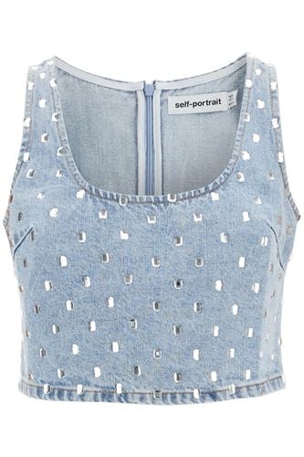 Embellished Cropped Denim Top - self-portrait - Modalova