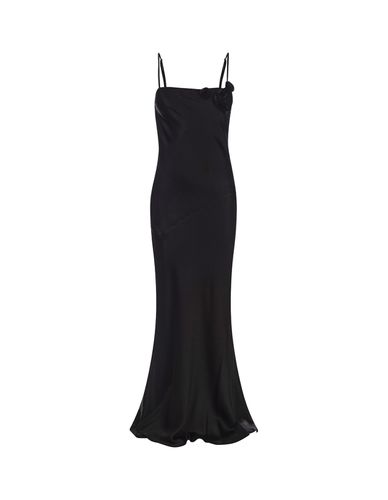 Long Black Dress With Decor Rose - Blumarine - Modalova