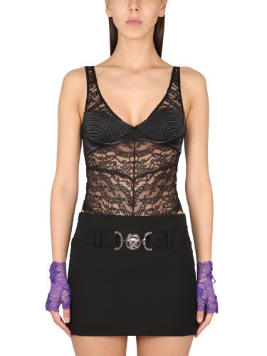 Microdolly Lace And Satin Stretch Bodysuit - Versace - Modalova