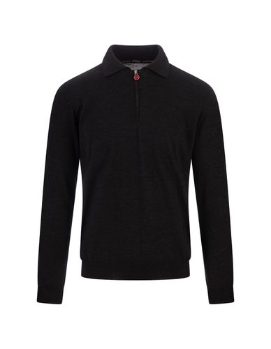 Anthracite Knitted Polo With Zip - Kiton - Modalova