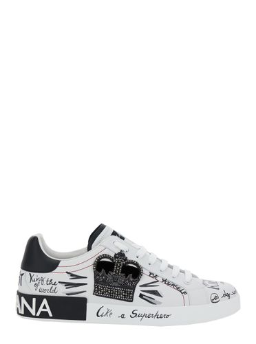 Low Top Sneakers With Logo Patch On The Tongue And All-over Print In Leather Man - Dolce & Gabbana - Modalova