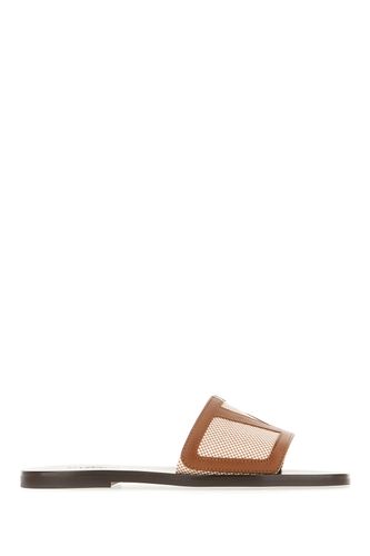 Dark Brown Leather And Fabric Viva Superstar Slippers - Valentino Garavani - Modalova