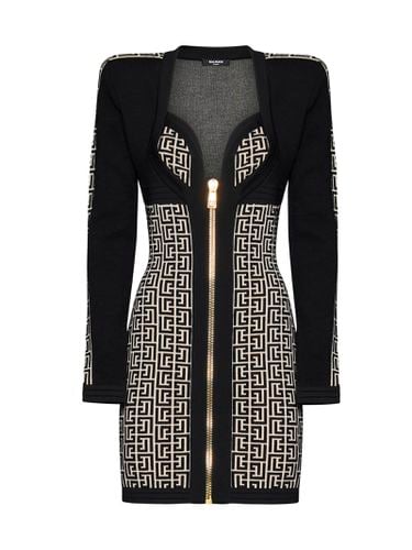 Knitted Monogram Bodycon Dress - Balmain - Modalova