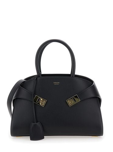 Hug M Handbag With Logo And Gancini Buckle In Leather Woman - Ferragamo - Modalova