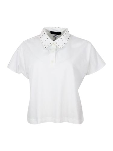 Button Short-sleeved Cotton Jersey Polo Shirt Embellished With Studs On The Collar - Fabiana Filippi - Modalova