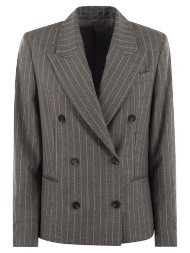 Virgin Wool Mouliné Pinstripe Jacket With Beadwork - Brunello Cucinelli - Modalova
