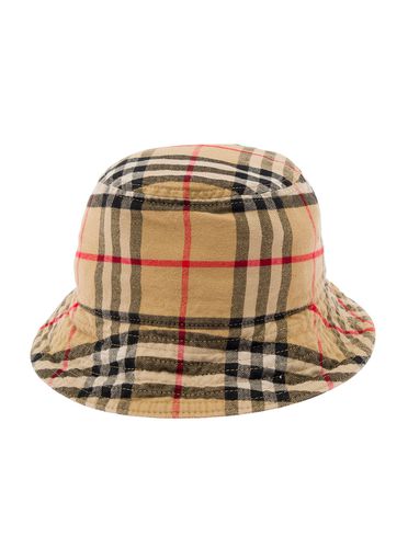 Bucket Hat With Check Motif In Cotton Man - Burberry - Modalova