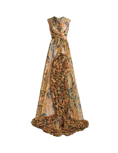 Long Dress In Navy Printed Silk With Ruffles - Etro - Modalova