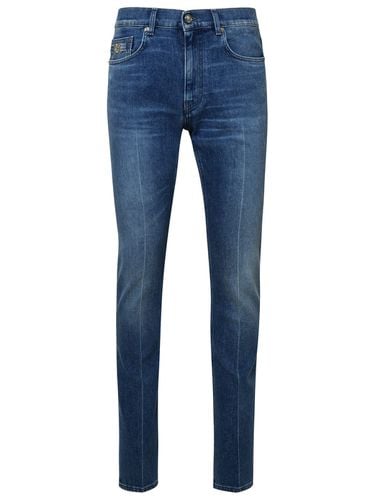 Versace Light Blue Cotton Jeans - Versace - Modalova