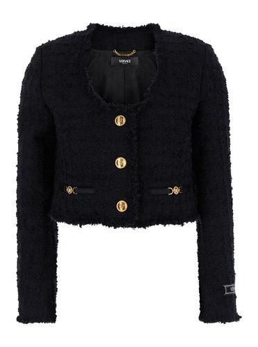 Crop Jacket With Jewel Buttons In Tweed Woman - Versace - Modalova