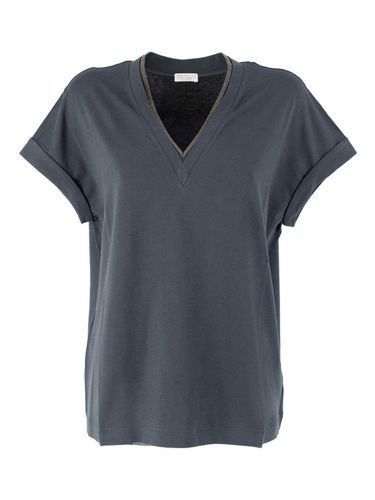 Embellished V-neck T-shirt - Brunello Cucinelli - Modalova