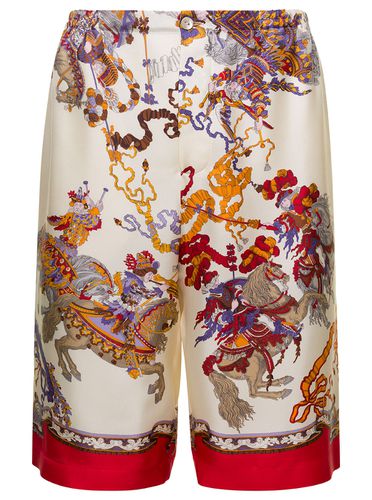 White Shorts With Graphic Print All-over In Silk Man - Gucci - Modalova