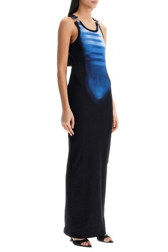 Long Fitted Sleeveless Dress In Black And Blue Ribbed Cotton - Jean Paul Gaultier - Modalova