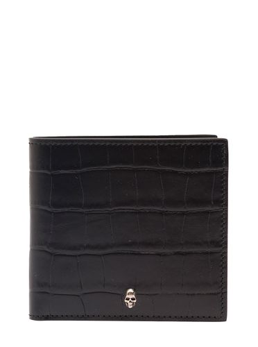 Bi-fold Wallet With Mini Skull Patch In Croco Embossed Leather Man - Alexander McQueen - Modalova