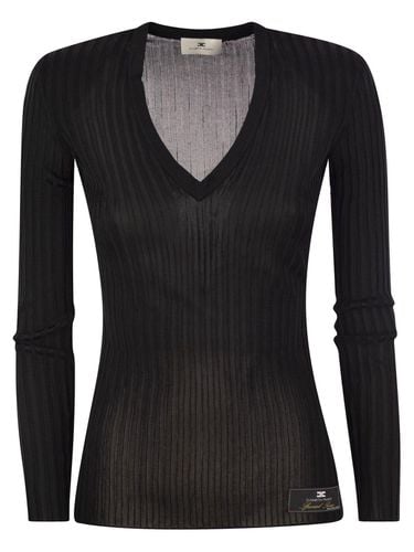 Logo-patch V-neck Top - Elisabetta Franchi - Modalova