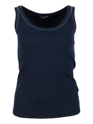 Sleeveless T-shirt, Ribbed Cotton Tank Top With U-neck, Elbow-length Sleeves Embellished With Rows Of Monili On The Neck And Sides - Fabiana Filippi - Modalova