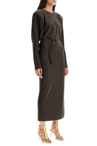 Brown Midi Slim Long Dress With V-neck And Side Slit - Norma Kamali - Modalova