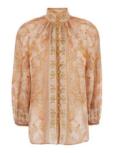 Billow Blouse With High Neck And All-over Print In Ramie Woman - Zimmermann - Modalova