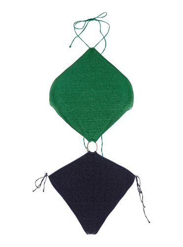 Lumiere O Gem Green And Bi-colour Swimsuit With Halterneck And Diamond Design In Tech Fabric Woman - Oseree - Modalova