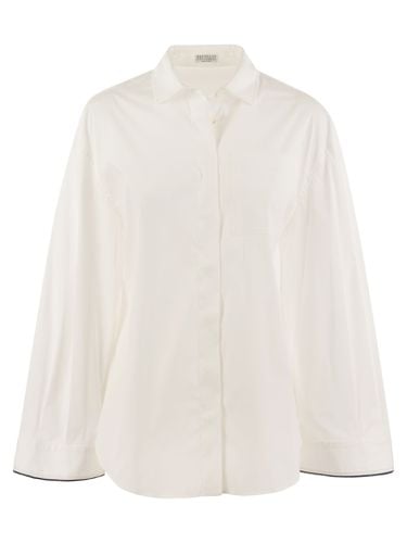 Stretch Cotton Poplin Shirt With Shiny Cuff Details - Brunello Cucinelli - Modalova