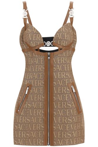 Monogram Mini Dress With Leather Trims - Versace - Modalova