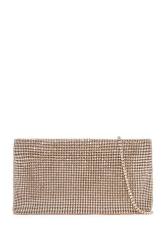 Compact Rectangular Bag In Light Gold Rhinestones With Elegant And Sophisticated Chain - Benedetta Bruzziches - Modalova