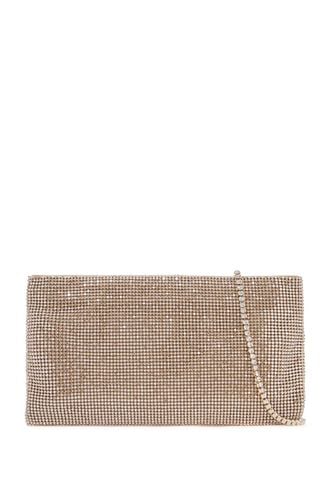 Compact Rectangular Bag In Light Gold Rhinestones With Elegant And Sophisticated Chain - Benedetta Bruzziches - Modalova