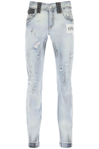 Re-edition Jeans With Leather Detailing - Dolce & Gabbana - Modalova